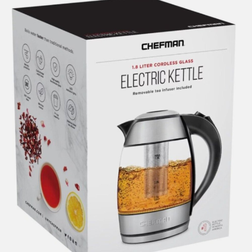 Fast Boiling 1.8L Electric Glass Kettle, Removable Tea Infuser, Auto Shu